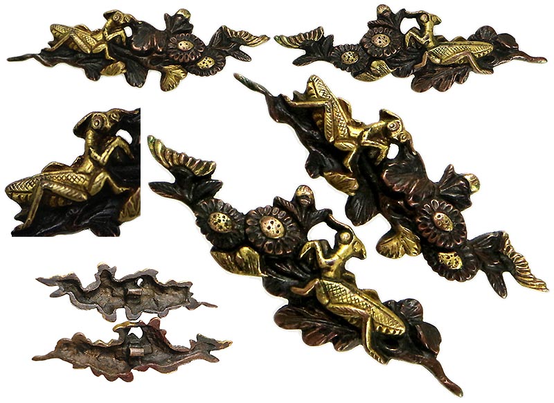 赤銅地菊枝にカマキリ図目貫･鐔･縁頭･目貫･小柄