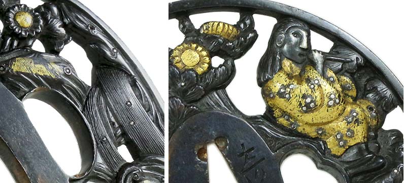 赤銅磨地菊慈童透鍔　銘／彦根住正元　日本刀専門店【十拳-TOKKA-】刀装小道具･刀装金工･鐔･縁頭･目貫･小柄