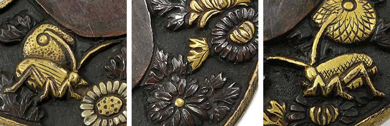 赤銅地菊花秋虫図 美濃金工鐔 日本刀専門店【十拳-TOKKA-】NIHONTO KATANA SWORD FITTINGS ･鐔･縁頭･目貫･小柄