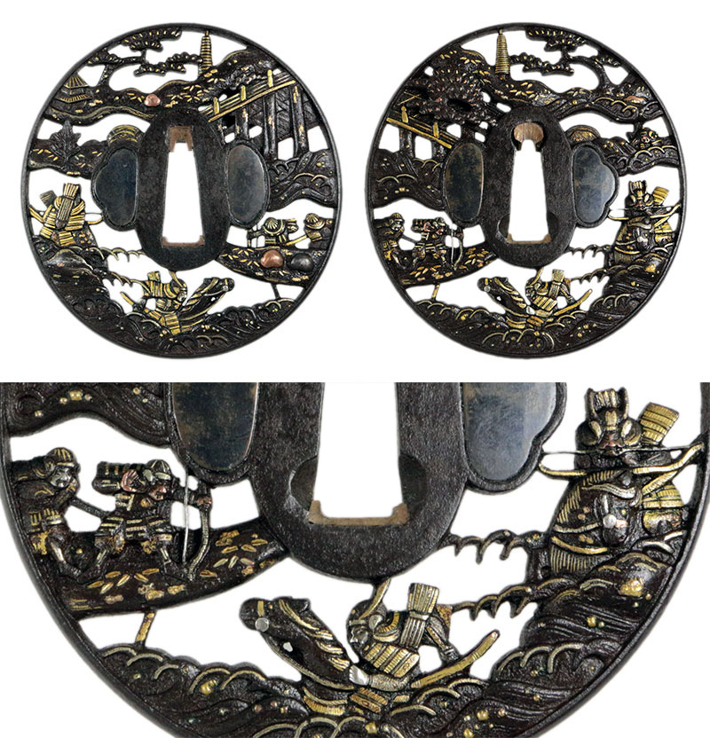 鉄地宇治川先陣透かし鐔【十拳-TOKKA-】NIHONTO KATANA SWORD FITTINGS ･鐔･縁頭･目貫･小柄