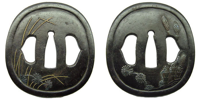 鉄地土筆（つくし）図鍔